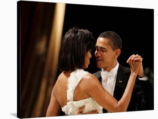 President Obama and First Lady Michelle Obama Dance at the Midwest Inaugural Ball, January 20, 2009-null-Stretched Canvas