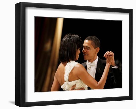 President Obama and First Lady Michelle Obama Dance at the Midwest Inaugural Ball, January 20, 2009-null-Framed Premium Photographic Print