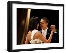 President Obama and First Lady Michelle Obama Dance at the Midwest Inaugural Ball, January 20, 2009-null-Framed Photographic Print