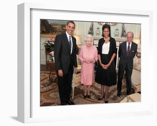 President Obama and His Wife Pose with Queen Elizabeth II and Prince Philip, During an Audience at -null-Framed Photographic Print