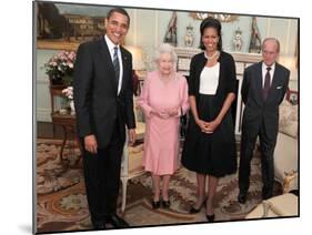President Obama and His Wife Pose with Queen Elizabeth II and Prince Philip, During an Audience at -null-Mounted Photographic Print