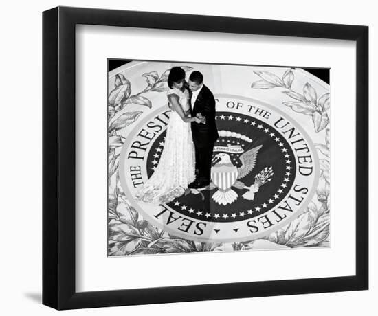 President Obama and The First Lady (b/w)-Celebrity Photography-Framed Art Print