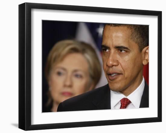 President Obama, Hillary Clinton at His Side, Announces New Strategy for Afghanistan and Pakistan-null-Framed Photographic Print