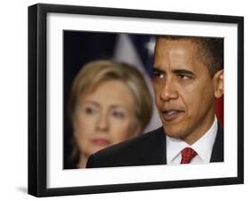 President Obama, Hillary Clinton at His Side, Announces New Strategy for Afghanistan and Pakistan-null-Framed Photographic Print