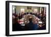 President Obama Meets with U.S. Intelligence Officials in the Cabinet Room of the White House-null-Framed Premium Photographic Print