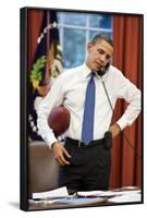 President Obama on the phone with House Speaker John Boehner:Oval Office, April 8, 2011-null-Framed Photo