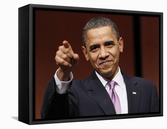 President Obama Points to Crowd before Signing Health Care and Education Reconciliation Act of 2010-null-Framed Stretched Canvas