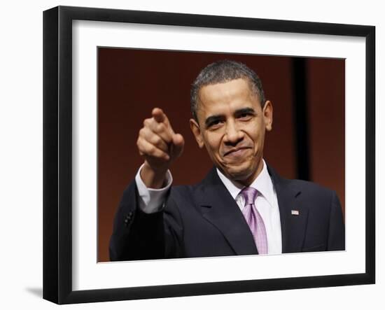 President Obama Points to Crowd before Signing Health Care and Education Reconciliation Act of 2010-null-Framed Photographic Print
