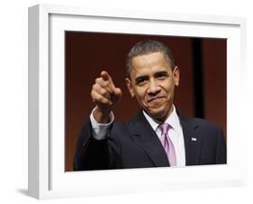 President Obama Points to Crowd before Signing Health Care and Education Reconciliation Act of 2010-null-Framed Photographic Print