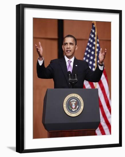 President Obama Speaks before Signing the Health Care and Education Reconciliation Act of 2010-null-Framed Photographic Print