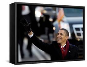 President Obama Waves as He Walks Down Pennsylvania Ave to the White House, January 20, 2009-null-Framed Stretched Canvas