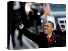 President Obama Waves as He Walks Down Pennsylvania Ave to the White House, January 20, 2009-null-Stretched Canvas