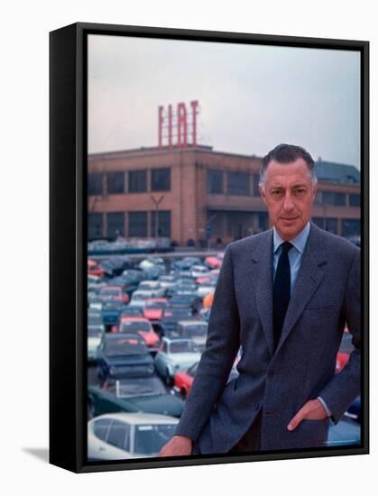 President of Fiat Gianni Agnelli Standing with Cars and Fiat Factory in Background-David Lees-Framed Stretched Canvas