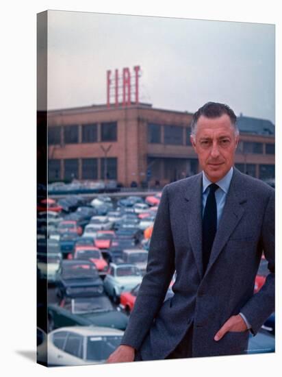 President of Fiat Gianni Agnelli Standing with Cars and Fiat Factory in Background-David Lees-Stretched Canvas