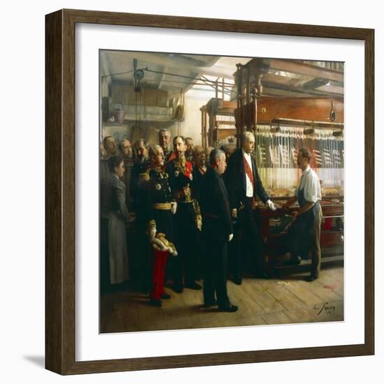 President of French Republic Felix Faure Visiting Workshop of Ribbon Manufacturer in Saint Etienne-Jose Frappa-Framed Giclee Print