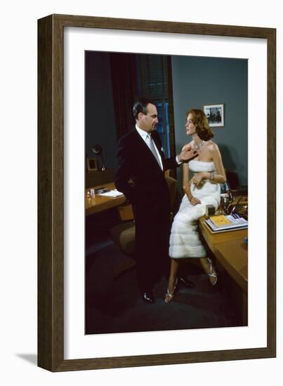 President of Revlon Charles Revson with Model Susie Parker, New York, NY 1956-Leonard Mccombe-Framed Photographic Print