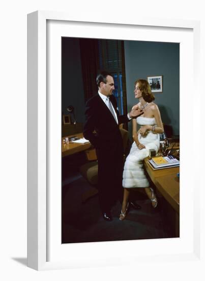 President of Revlon Charles Revson with Model Susie Parker, New York, NY 1956-Leonard Mccombe-Framed Photographic Print