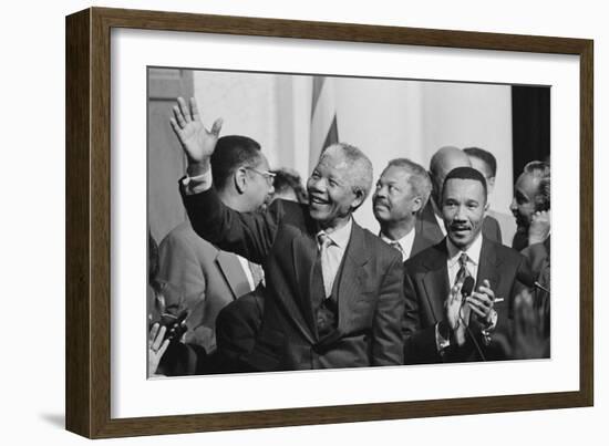 President of South Africa, Nelson Mandela with Members of the Congressional Black Caucus-null-Framed Premium Photographic Print