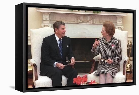 President Reagan Meeting with Prime Minister Margaret Thatcher in the Oval Office, Nov. 16, 1988-null-Framed Stretched Canvas
