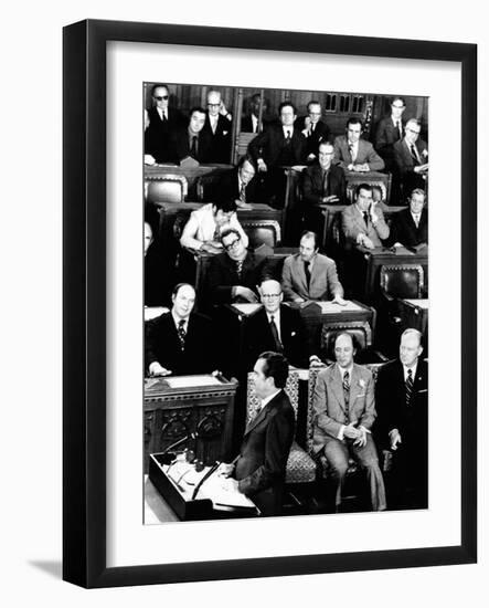 President Richard Nixon Addressing a Joint Session of the Canadian Parliament-null-Framed Photo