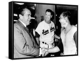 President Richard Nixon Greets Washington Senators Catcher Jim French after their Win over Brewers-null-Framed Stretched Canvas