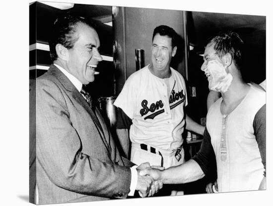 President Richard Nixon Greets Washington Senators Catcher Jim French after their Win over Brewers-null-Stretched Canvas