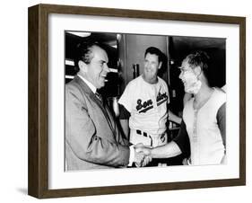 President Richard Nixon Greets Washington Senators Catcher Jim French after their Win over Brewers-null-Framed Photo