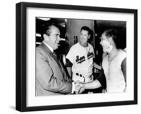 President Richard Nixon Greets Washington Senators Catcher Jim French after their Win over Brewers-null-Framed Photo