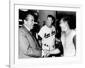 President Richard Nixon Greets Washington Senators Catcher Jim French after their Win over Brewers-null-Framed Photo