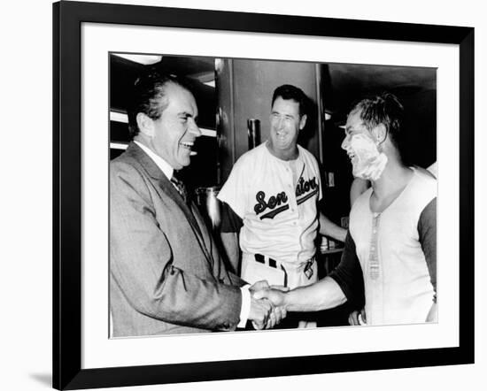 President Richard Nixon Greets Washington Senators Catcher Jim French after their Win over Brewers-null-Framed Photo