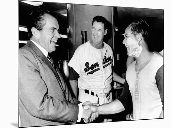 President Richard Nixon Greets Washington Senators Catcher Jim French after their Win over Brewers-null-Mounted Photo
