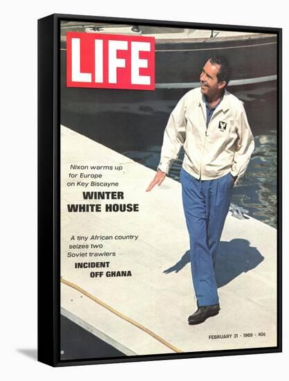 President Richard Nixon in Key Biscayne, February 21, 1969-George Silk-Framed Stretched Canvas