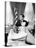 President Richard Nixon Sitting Among Stacks of Telegrams Supporting His Vietnam Policy-null-Stretched Canvas
