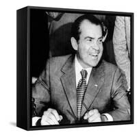 President Richard Nixon Smiles During a White House Signing Ceremony-null-Framed Stretched Canvas