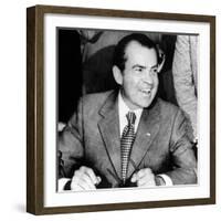 President Richard Nixon Smiles During a White House Signing Ceremony-null-Framed Photo