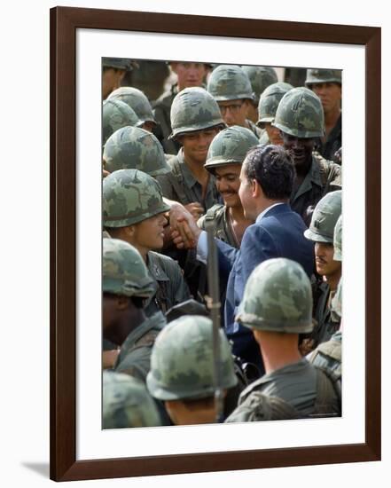 President Richard Nixon with Crowd of US Soldiers During Surprise Visit to War Zone in S. Vietnam-Arthur Schatz-Framed Photographic Print