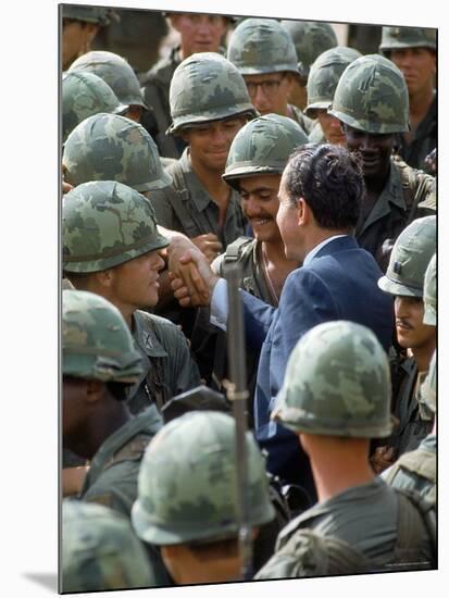 President Richard Nixon with Crowd of US Soldiers During Surprise Visit to War Zone in S. Vietnam-Arthur Schatz-Mounted Photographic Print