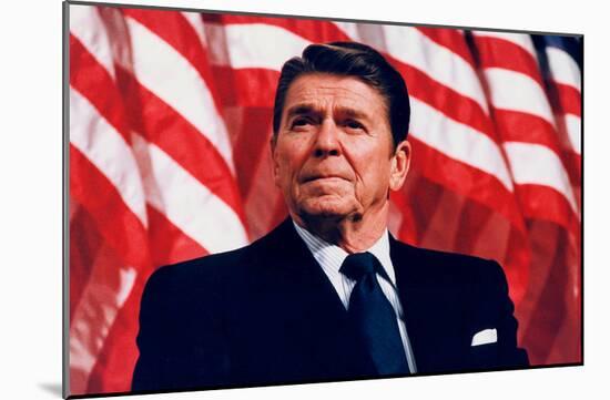 President Ronald Reagan (American Flag) Art Poster Print-null-Mounted Poster