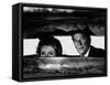 President Ronald Reagan and First Lady Nancy Reagan Peer out of a World War II Bunker-null-Framed Stretched Canvas