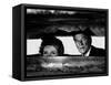 President Ronald Reagan and First Lady Nancy Reagan Peer out of a World War II Bunker-null-Framed Stretched Canvas