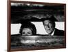 President Ronald Reagan and First Lady Nancy Reagan Peer out of a World War II Bunker-null-Framed Photographic Print