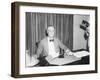 President Roosevelt prepares to broadcast on his recovery programme, 1934-Harris & Ewing-Framed Photographic Print