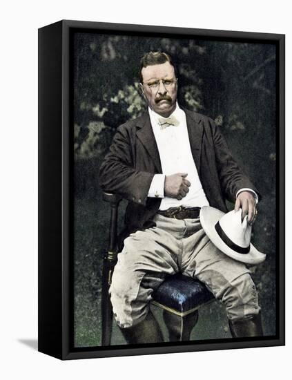 President Theodore Roosevelt Seated Outdoors, 1903-null-Framed Stretched Canvas