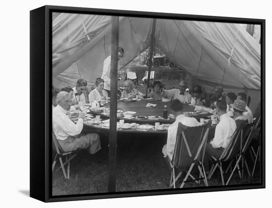 President Warren Harding Has Lunch in a Tent, with Thomas Edison and Henry Ford (On Right)-null-Framed Stretched Canvas
