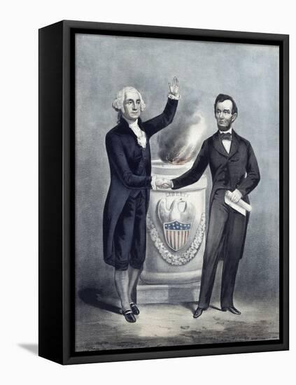 President Washington and President Lincoln Shaking Hands-Stocktrek Images-Framed Stretched Canvas