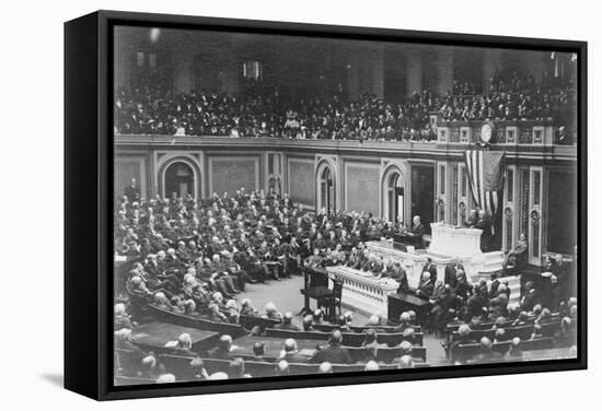 President Woodrow Wilson addressing Congress, c.1917-Harris & Ewing-Framed Stretched Canvas