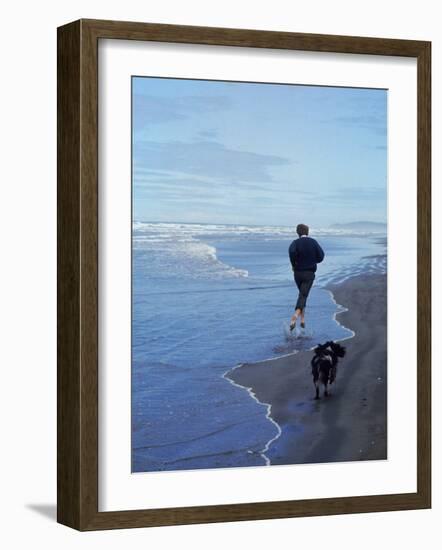 Presidential Candidate Bobby Kennedy and His Dog, Freckles, Running on an Oregon Beach-Bill Eppridge-Framed Photographic Print