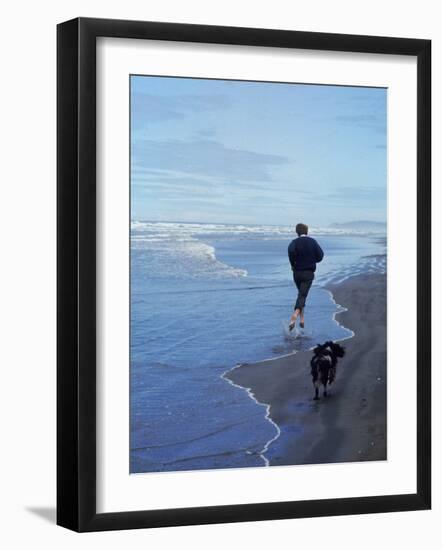 Presidential Candidate Bobby Kennedy and His Dog, Freckles, Running on an Oregon Beach-Bill Eppridge-Framed Photographic Print