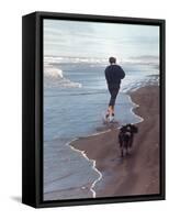 Presidential Candidate Bobby Kennedy and His Dog, Freckles, Running on Beach-Bill Eppridge-Framed Stretched Canvas