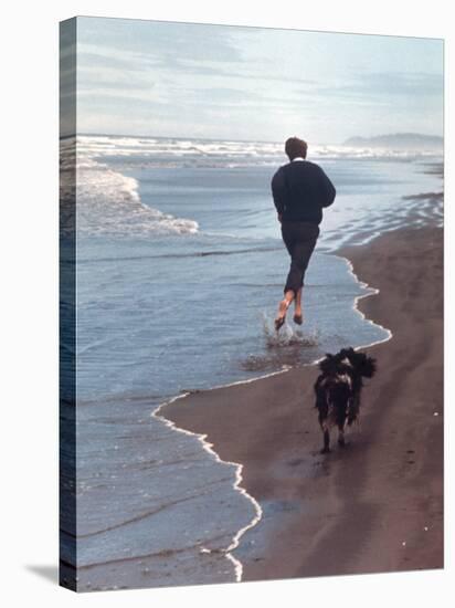 Presidential Candidate Bobby Kennedy and His Dog, Freckles, Running on Beach-Bill Eppridge-Stretched Canvas